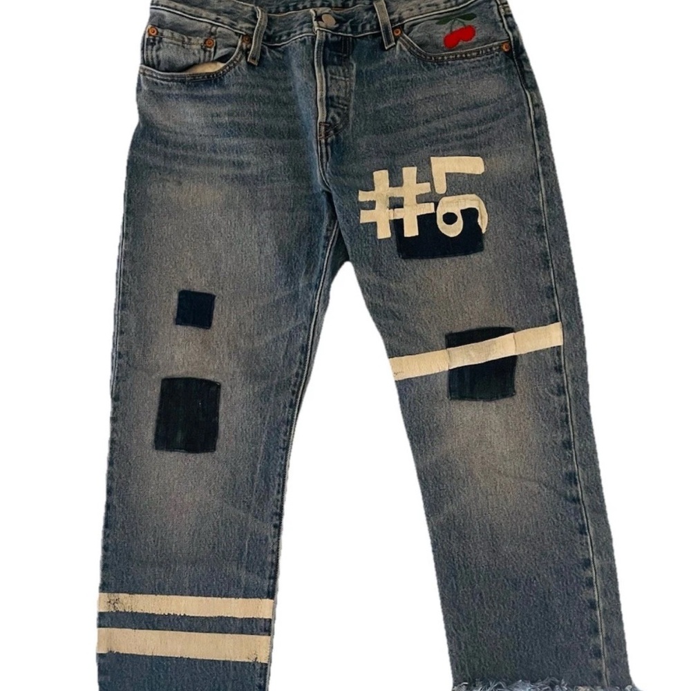 Levi's 501 xx CT Custom Tapered Jeans Blue Patchwork Embroidered W29 L32